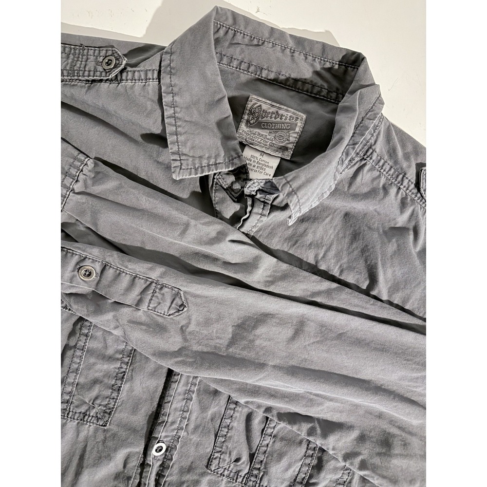 Overdrive Shirt Mens Medium Gray Solid Woven Button Up Utility Casual Workshirt